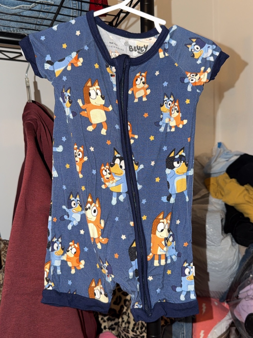 Blue Kids One-Piece Romper with Cartoon Puppy Print - BLUEY